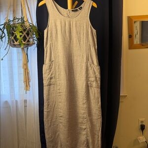Adrienne Vittadini Taupe Gray Sleeveless midi linen Dress